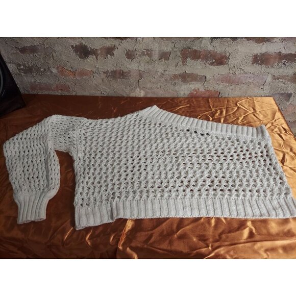 Gabrielle Union Open Knit Sweater Womens Sz L Off The Shoulder Cream W - Picture 2 of 3